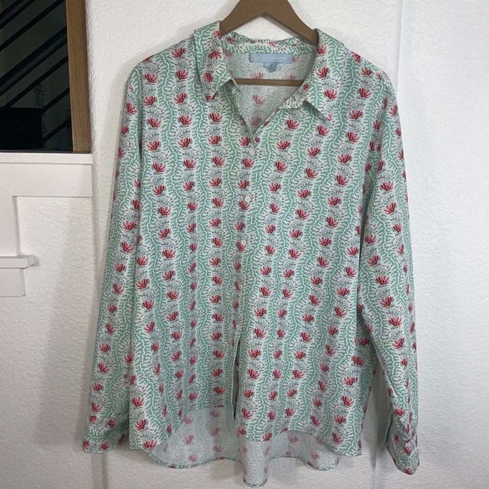 Hill House Mint Green and Pink Floral Button-Down Top - Picture 2 of 5